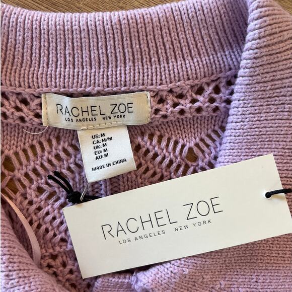 Rachel Zoe Crochet Open Knit Polo Cardigan Sweater Size M Purple Cottagecore NWT - Picture 3 of 7